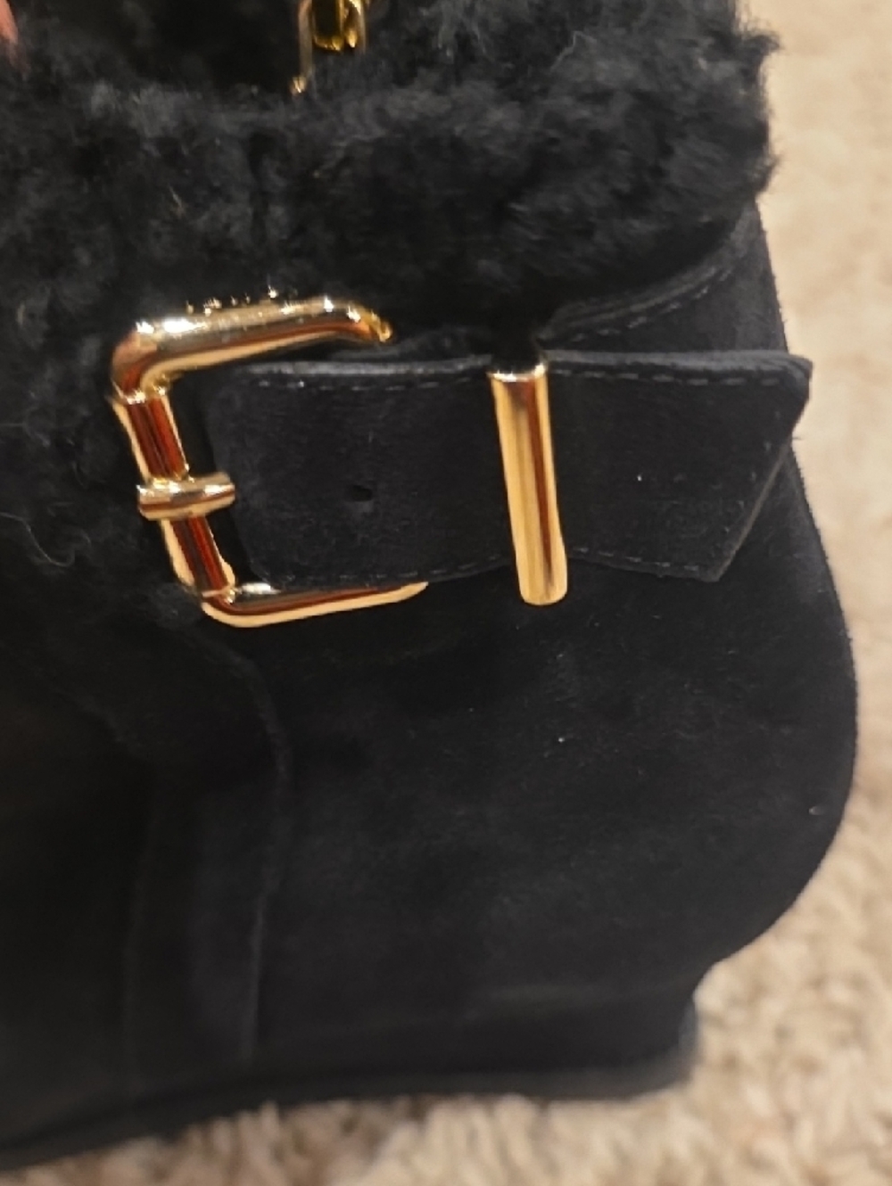 FENDI Women’s Black Suede Buckle Shearling Wedge Ankle Boots Sz 36.5 - Picture 3 of 8